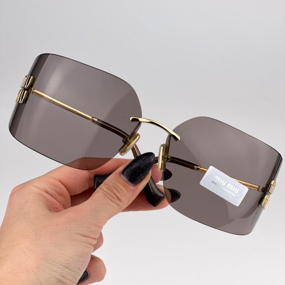 Miu Miu MU54YS 5AK06I BRAND NEW Sunglasses Gold Purple Wraparound Rimles Women main image 6